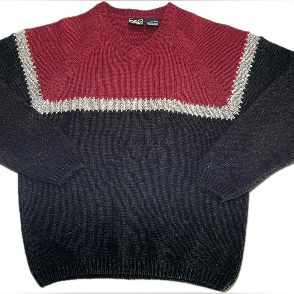 Route 66 | Men’s Wool Blend Long Sleeve V-Neck Red & Black Sweater Size XL
